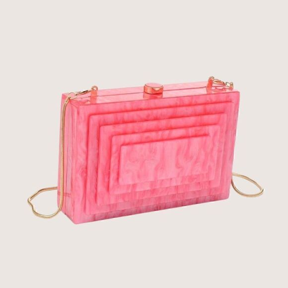 Pink Acrylic Rectangle Clutch and Shoulder bag with Chain - Picture 3 of 3